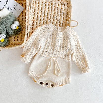 Robe Tricotée Bébé Fille - Robe Manches Longues Ceinture Taille