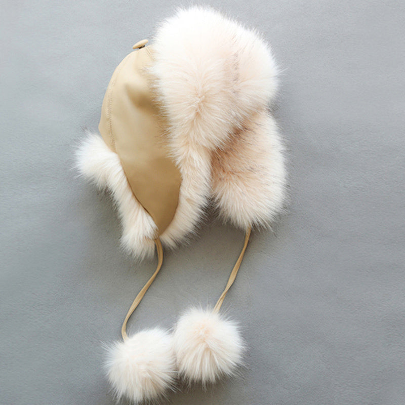 Kids Fur Coat - Cozy winter hat with faux fur trim and tassels for warmth and style.